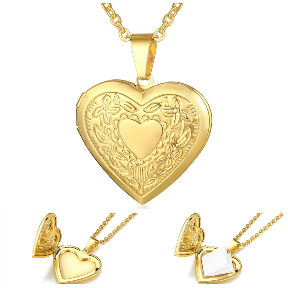 

Vintage carving Heart locket pendant necklaces for women 18k Gold layered stainless steel jewelry accessories gifts girlfriend