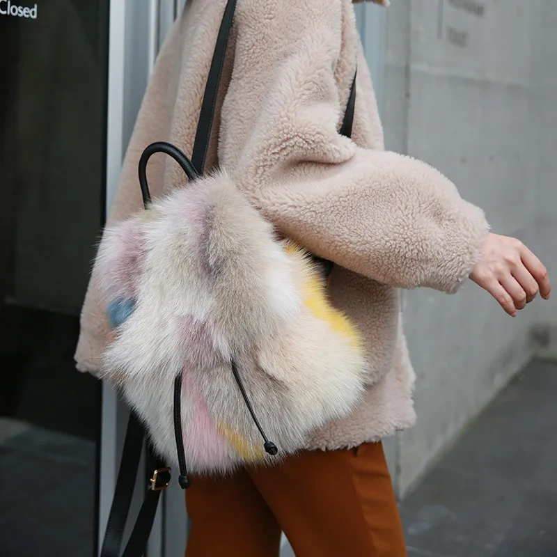 2020 New Real Fox Fur Handbags 100% Real Fur Single Shoulder Bags Colorful Genuine Leather Winter Fashion Fur Wrist Bags Luxury