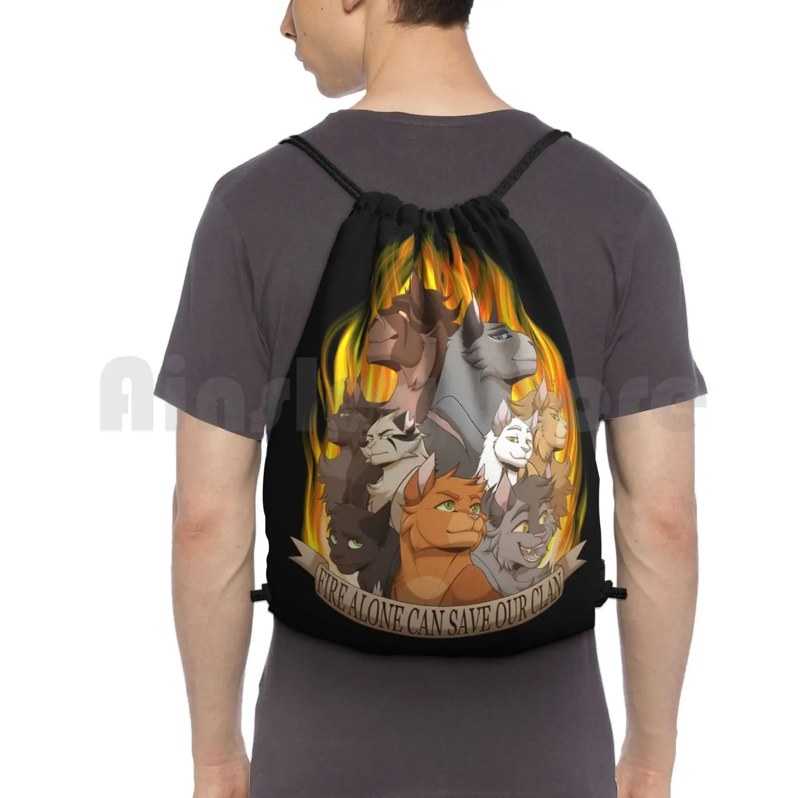 

Fire Alone Backpack Drawstring Bag Riding Climbing Gym Bag Cats Felines Cat Kitty Awesome Cool Fire Flames Fireheart Firepaw