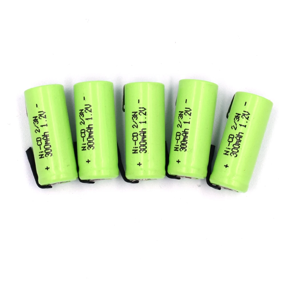 1.2V 2/3N Rechargeable Battery 300mAh 2/3 N Ni-Cd Nicd Cell with Soldering Tabs for Electric Shaver Razor Toothbrush