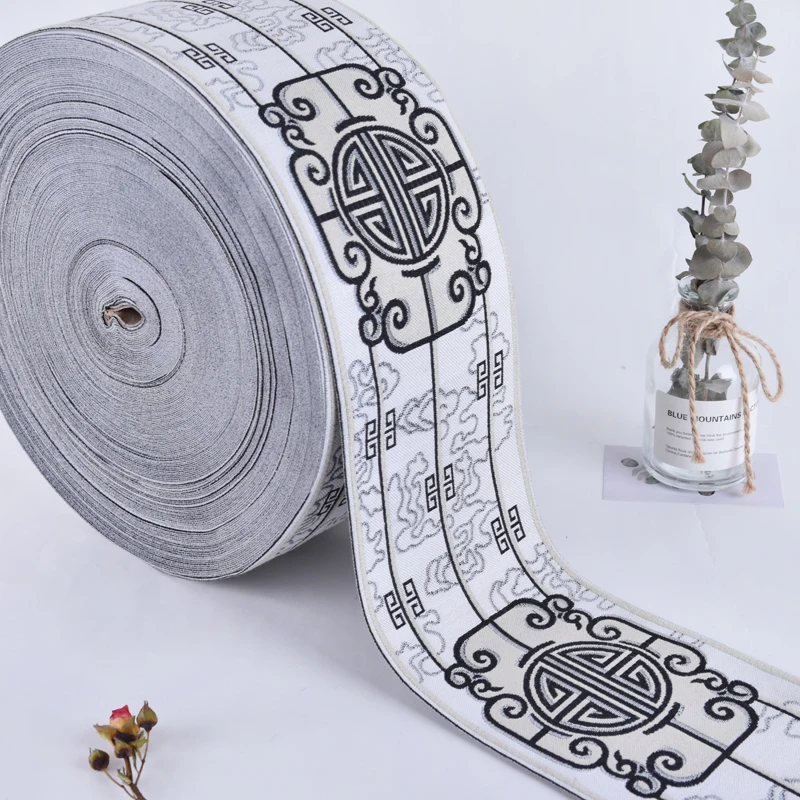 

25M/Lot 12CM Wide Chinese Flower Jacquard Webbing Curtain Lace Trims Belt Accessories DIY Sewing Sofa Cushion Lace Ribbon Decor