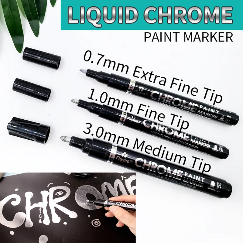 1PC Silver Marker DIY Paint Mirror Chrome Finish Water UV Resistent Craftwork Pen
