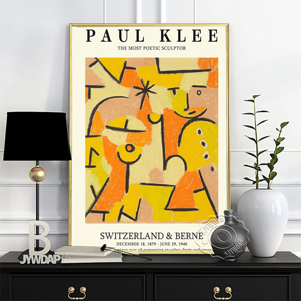 Paul Klee Museum Exhibition Poster, Characters In Yellow Oil Painting, Flora On Sand Art Prints, Klee Vintage Abstract Wall Art