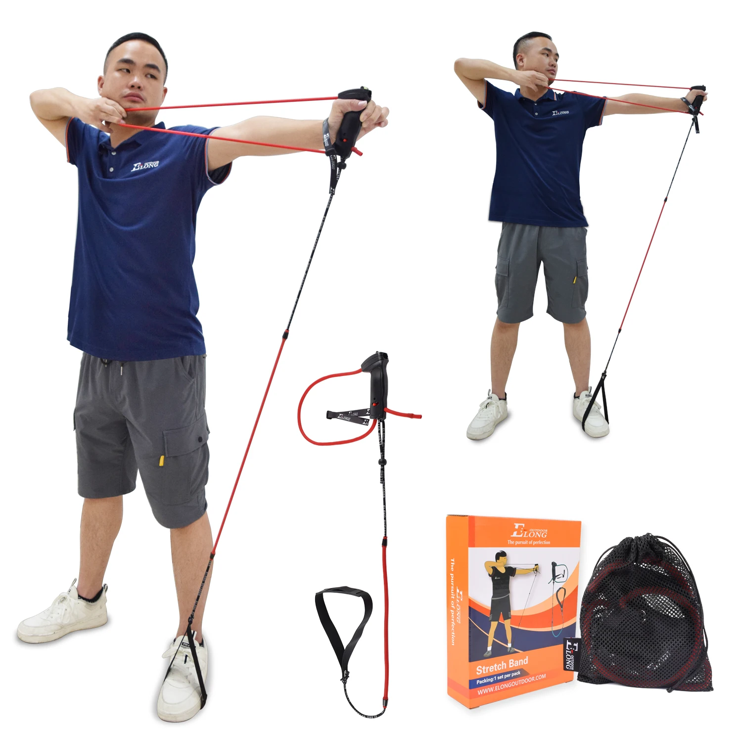 1pcs Archery Stretch Band Recurve Bow Training Device with High Quality Rubber Band & Composite and Elastic Pedal for Skill Prac