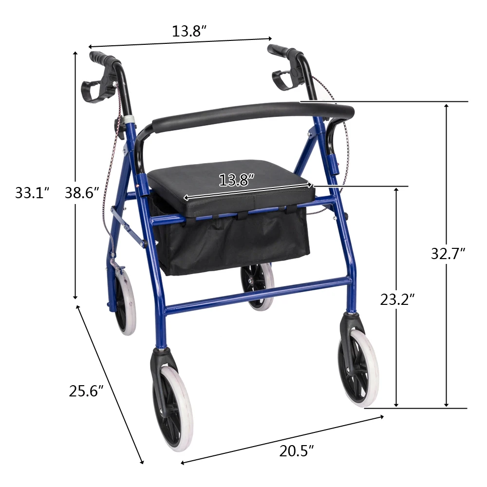 Steel&Nylon Walker with Wheels 3-Color Height Adjustable Comfortable Padded Seat for Indoor and Outdoor Use[US-Stock]