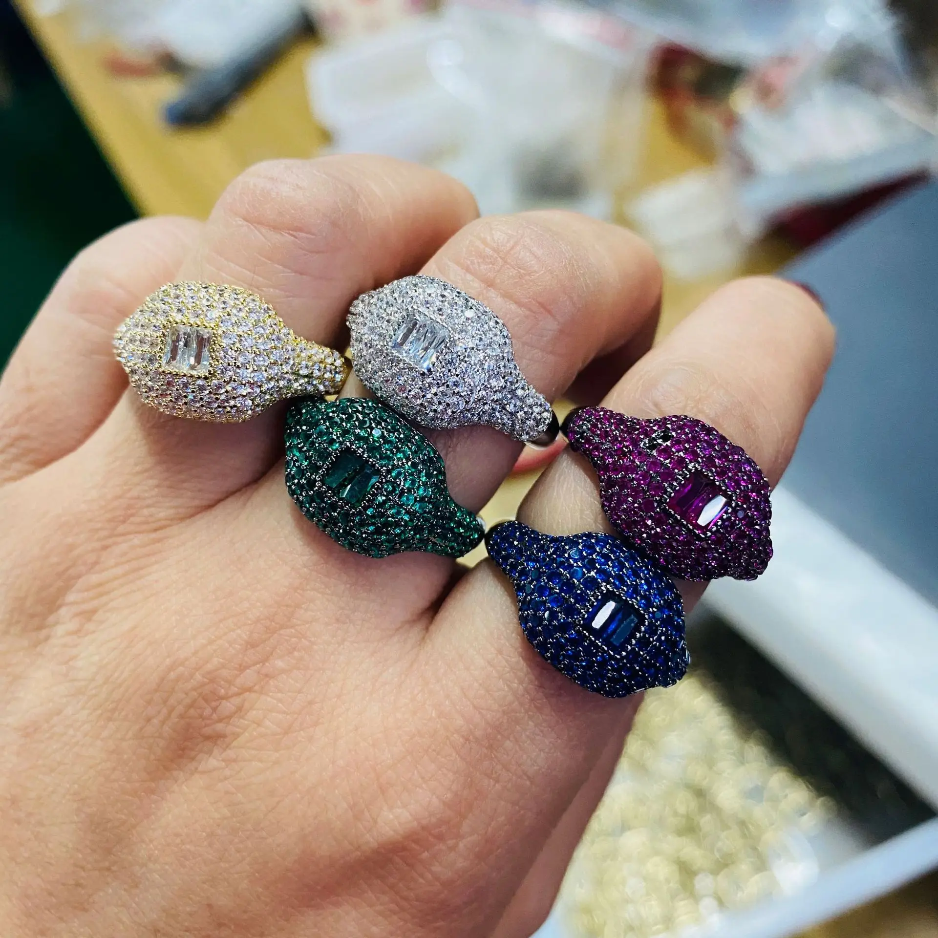 EYER fashion trendy rings micro pave colorful cz engagement band 2019 lastest new design jewelry rings