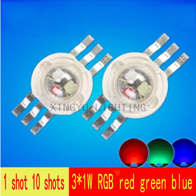 10pcs high-power LED lamp beads 3*1W RGB full-color RGB red green blue 3 colors stage light par lighting source