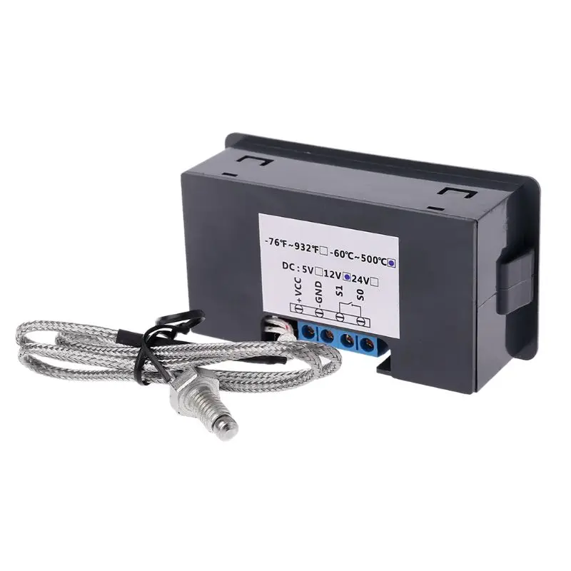 Digital Temperature Controller -60~500 degrees Celsius K-type M6 Probe Thermocouple Sensor Embedded Thermostat