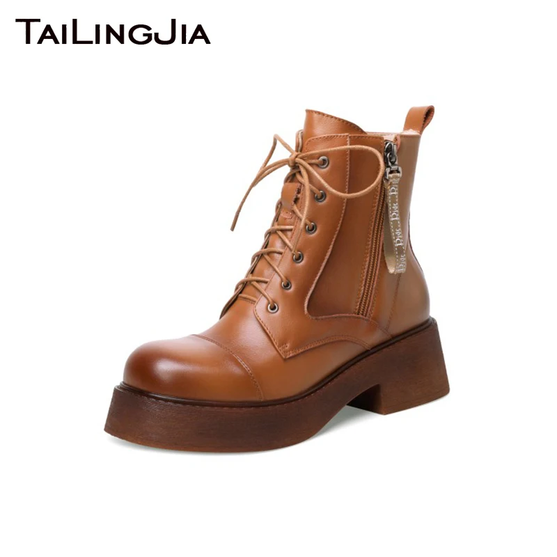 

Brown Leather Booties for Women Lace-up Design With Zipper Short Boots Ladies Real Leather Ankle Boots Stylish 2024 Winter Shoes