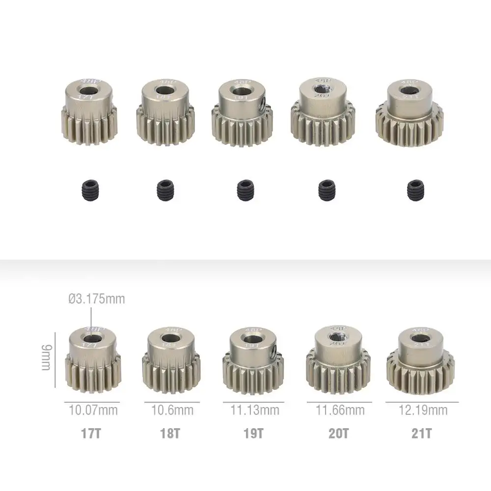 5PCS 32DP 48DP 64DP M0.6 3.175mm Metalen Aluminium Rondsel Motor Gear Set 12 T-50 T voor 1/10 RC Auto Vrachtwagen Buggy Auto
