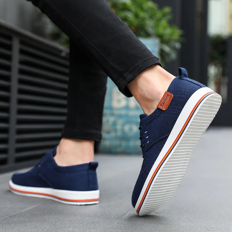 Casual Men Linen Shoes Trendy Vulcanized Flats Lace-up Sneaker Quality Rubber Bottom Male Footwear Large Size 39-47e44