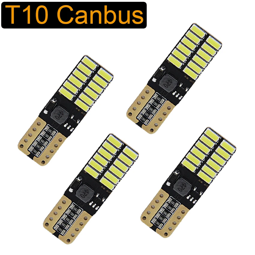 4PCS T10 LED Bulb Canbus 5W5 Car W5W LED Signal Light 12V 6000K License Plate Lights 4014 24SMD White