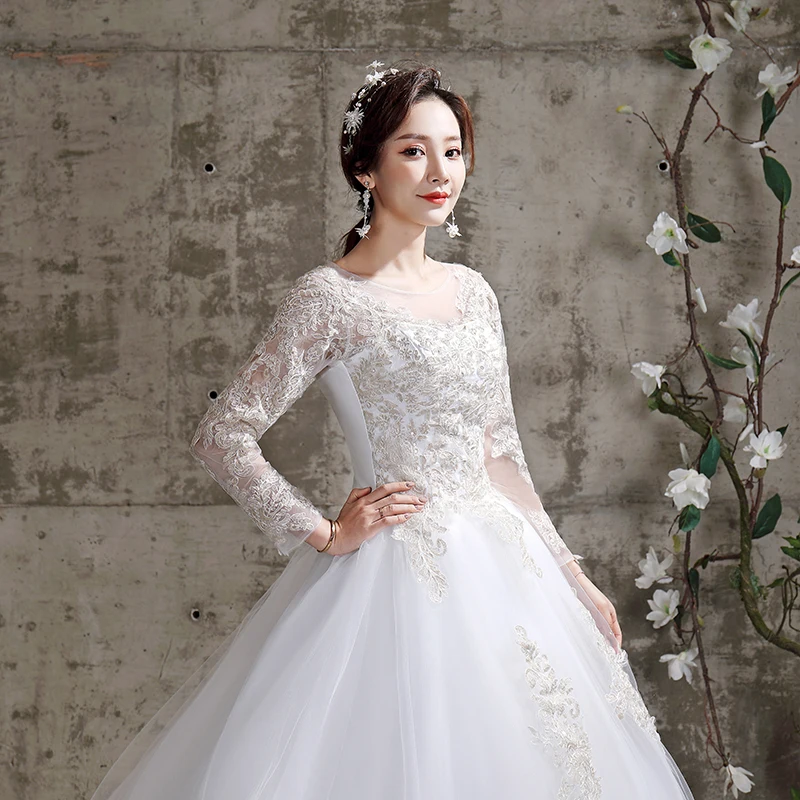 ที่กําหนดเองหรูหรารถไฟชุดแต่งงานเจ้าสาว Lace Up ชุด Dreamy Full-seelve Ball Gowns PLUS ขนาด Tailing ชุดแต่งงาน