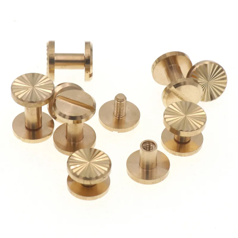 10Pcs 4mm-8mm Brass Sun Flower Belt Screw Luggage Leather Metal Craft Solid Screw Nail Rivet /Bag/Shoes/Strap Rivet Book Screws