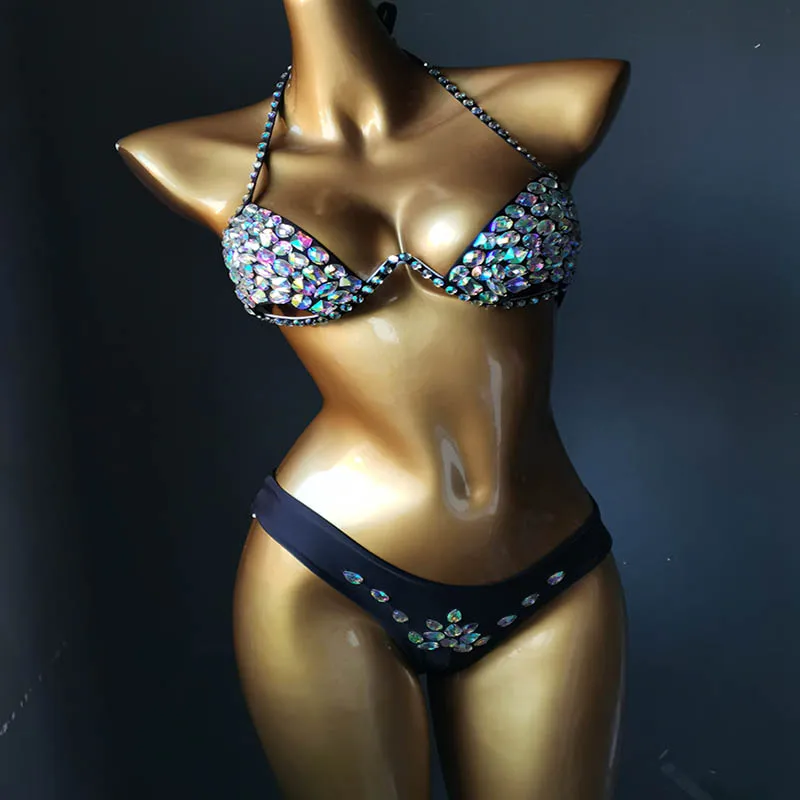 Imagem -03 - Venus Vaction Diamante Conjunto de Biquíni Sexy Mulher Maiô Push up Rhinestone Banho Strass Beachwear 2023