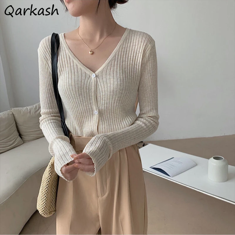 

Sweater Cardigan Women Autumn Tender Knitwear Slim V-neck Vintage Daily Ladies Elegant Simple Ulzzang Chic Teens Single Breasted