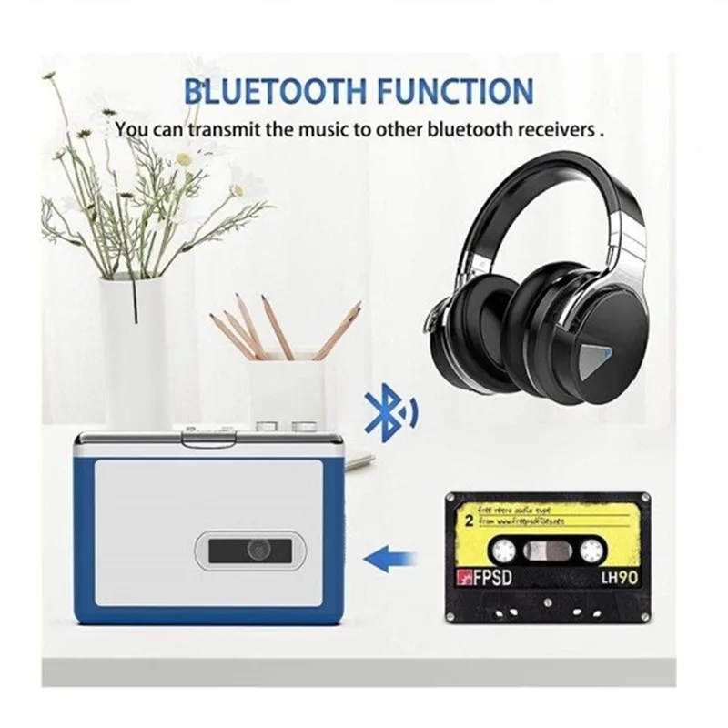 ezcap215 Portable Personal Walkman Bluetooth Cassette Player, Transmit Retro Tape Music To Bluetooth Earphone or Speaker