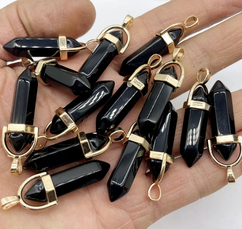 

Natural Gem Stone Quartz Crystal Golden Alloy Hexagonal Pendant Reiki Pendulum For Diy Jewelry Making Necklace Accessories 24pcs