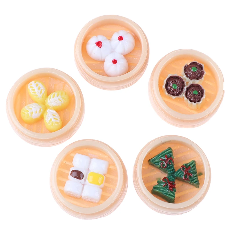 5PCS 1:12 Dollhouse Miniatures Chinese Dim Sum Mini Play Doll Food Miniature Kitchen Accessories For Doll Toys