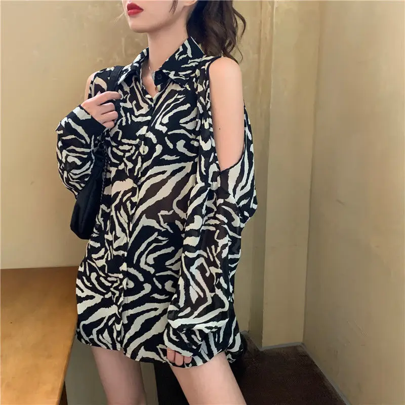 Blouse Women Leopard-Print Shirt Blouse 2024 Summer Chiffon Blouse Blusas Ropa De Mujer