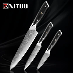 XITUO 3 Pcs Damascus Steel Chef Knife Kitchen Utility Knife Sets High Quality 67 Layer Japan VG10 8