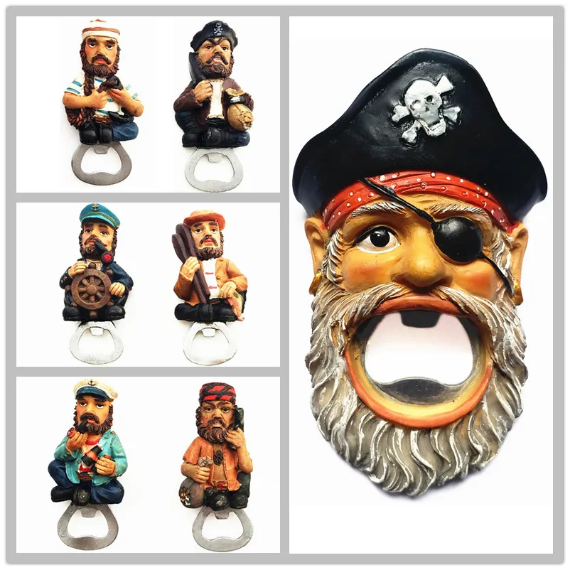 Europe 3D Pirate Sailor Fridge Magnet Tourist Souvenirs Bottle Opener Refrigerator Magnetic Stickers Travel Collection Gift