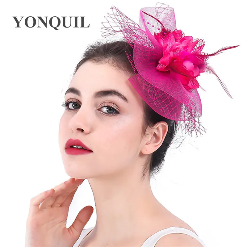 Véu de casamento elegante com penas, chapéus fascinator, casamento, malha, prendedores de cabelo, flor, pena, acessório de cabelo de igreja