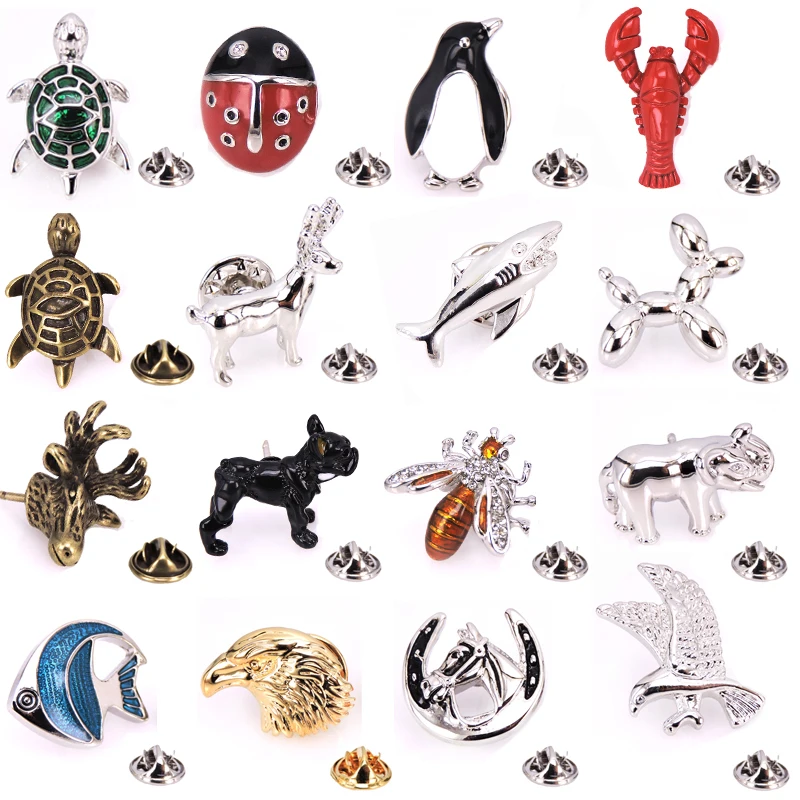 High quality Penguin / dog / shark / Turtle / bee / deer / elephant Brooch shirt for men and women shirt LAPEL BADGE PIN gift