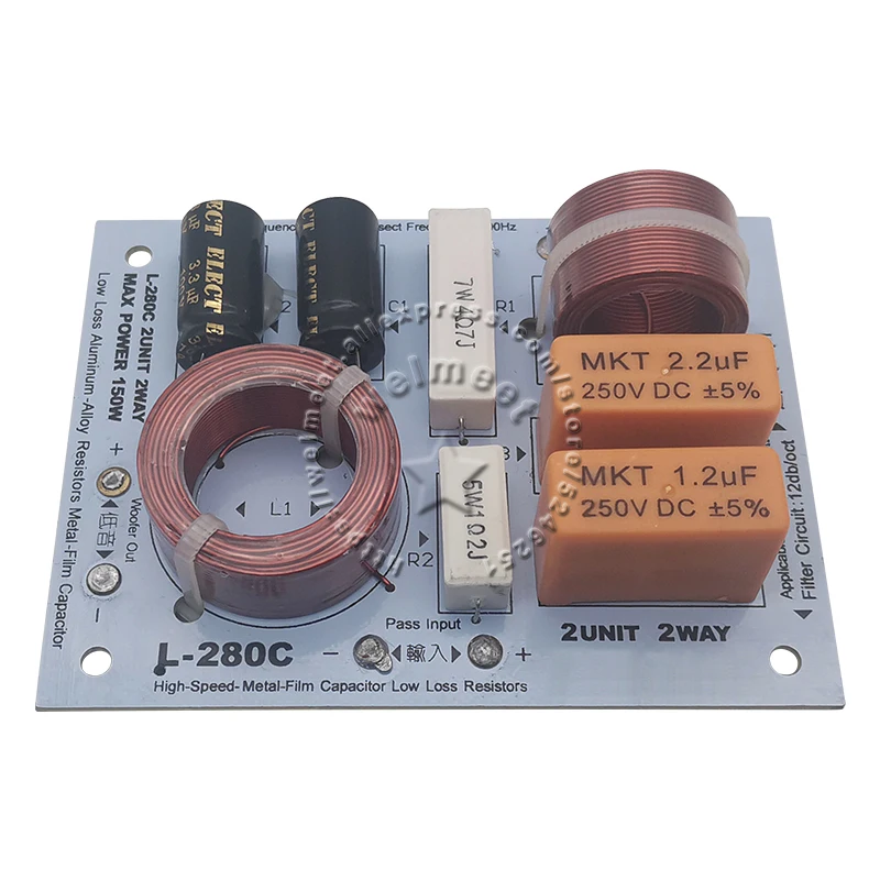 2pcs 130W KASUN L-280C 2 Way Hi-Fi Audio Speaker Frequency Divider Crossover Filters One Woofer One Tweeter Output