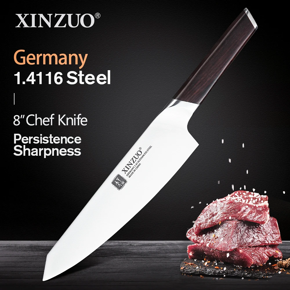 XINZUO 8\'\' Chef Knife German Stainless Steel New Arrival Butcher Cleaver Santoku Vegetable Professional Knife with Ebony Handle