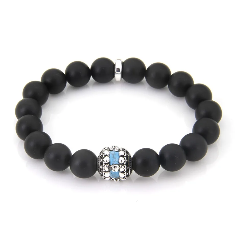 10MM Ts  Matt-black Obsidian Calaite Beads Elastic Bracelet with Skull Bead, Rebel Heart Jewelry Natural Stone Bracelets
