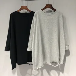 100% Cotton Oversized Ripped Hole Long Sleeve Woman T Shirts Korean Fashion White Harajuku Clothing 2021 Summer Fall Streetwear