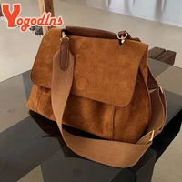 Yogodlns, bolso de hombro de lana para otoño e invierno, bolso cruzado de cuero esmerilado para mujer, bolso cruzado Retro, bolso mensajero de gran capacidad
