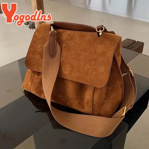 Yogodlns, bolso de hombro de lana para otoño e invierno, bolso cruzado de cuero esmerilado para mujer, bolso cruzado Retro, bolso mensajero de gran capacidad