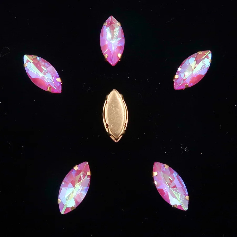 Navette-förmige Goldkrallenfassungen, 20 Stück, Regenbogenfarbene Glaskristalle, 7*15mm, zum Aufnähen, Pferdeaugen-Kristalle, für Taschen, DIY-Besatz – Detail 7
