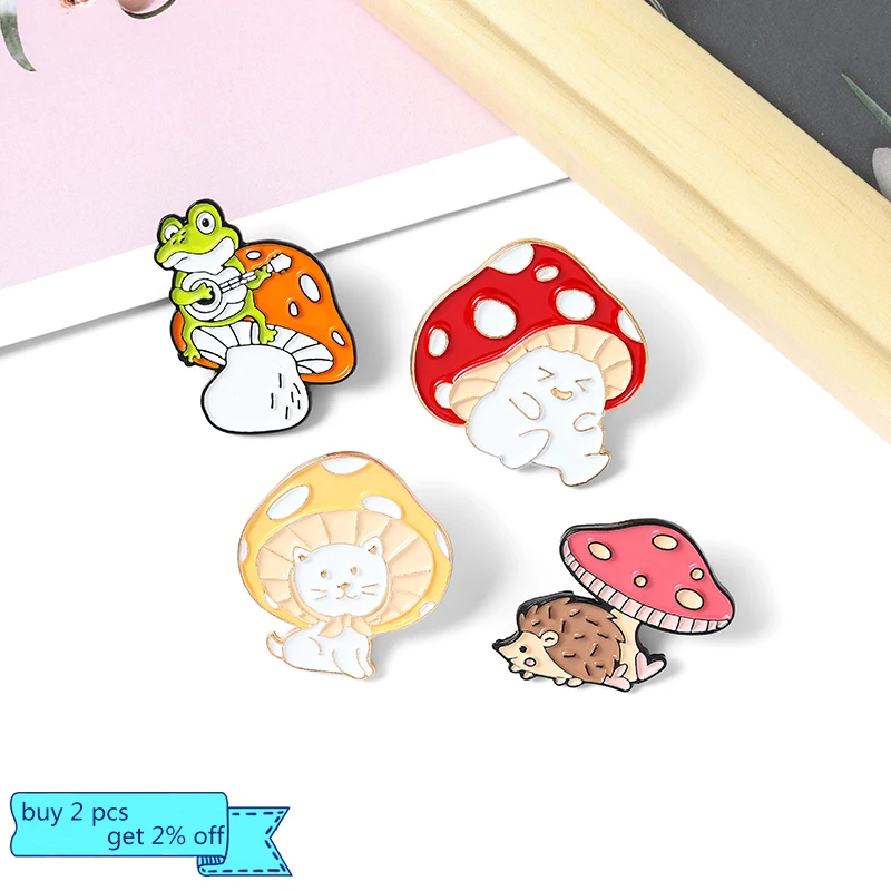 Mushroom family Enamel Pin Custom Animal and plant edible fungus Brooches Bag Lapel Pin Badge Plant Jewelry Gifts for children image 2