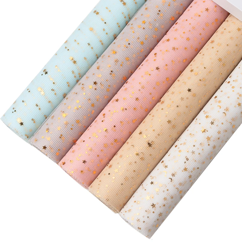 5 Yard Creative Star and Moon Sequin Flower Wrapping Paper Roll Soft Yarn Gift Wrapping Mesh