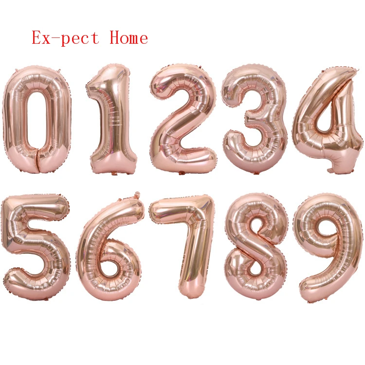 

100pcs Large 40"inch rose Gold number balloons for 1st birthday party decor foil ballon digit 0-9 helium globos anniversary