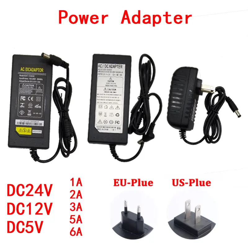 Voeding Eu Plug Uk Plug Dc 5V 12V 24 V 1A 2A 3A 5A 6A Voeding adapter Dc 5 12 24 V Volt Verlichting Led Strip Lamp