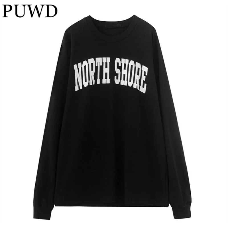

PUWD Casual Women Letter Print O Neck Cotton Sweatshirt 2021 Autumn Fashion Ladies Loose Sweatshirts Girls Chic Pullovers