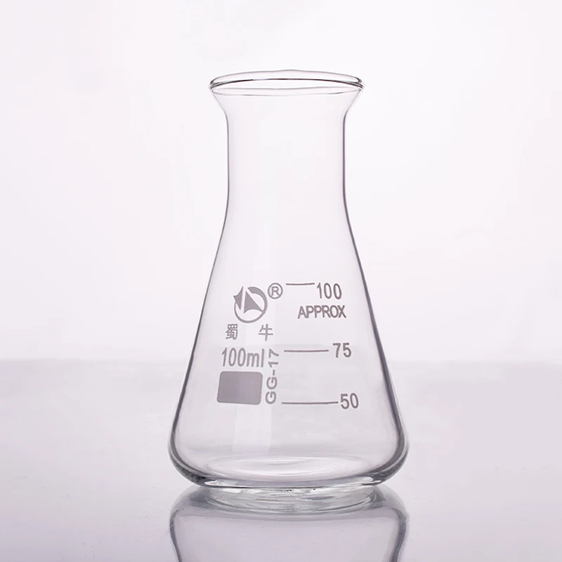 

4pcs Conical flask,Wide spout with graduations,Capacity 100ml,Erlenmeyer flask with normal neck.