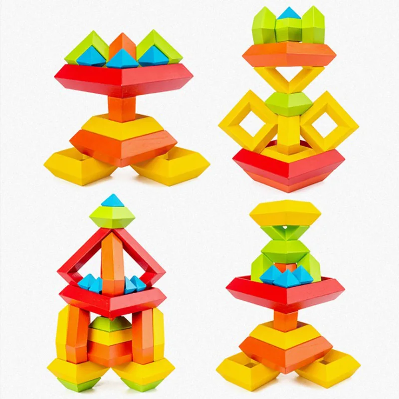 15pcs/set Magic Wooden Cube Toys Pyramid 3D Puzzle Toy Toddler Turret Nesting Block Rainbow Tower Montessori Toys