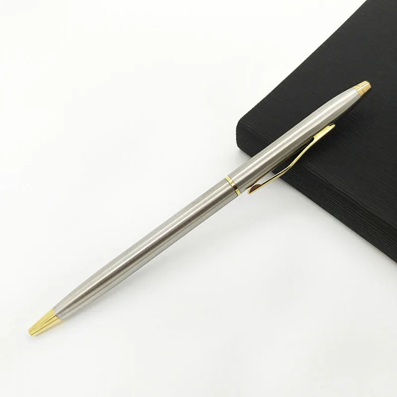 1 Pc/Lot New Arrival Stainless Steel Rod Rotating Metal Ballpoint Pen Commercial Ballpoint Pen Gift Stationery
