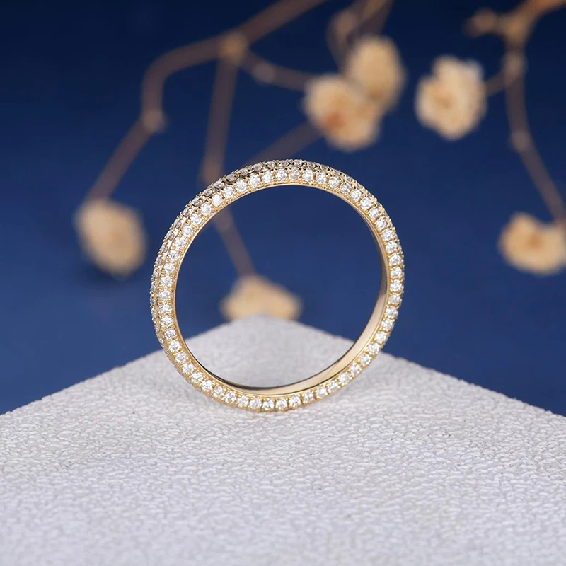 Imagem -05 - Cxsutilizado Anel de Moissanite Anel Feminino de Três Lados na Eternidade 14k com Faixa de Ouro Amarelo Minimalista para Combinar Aniversário