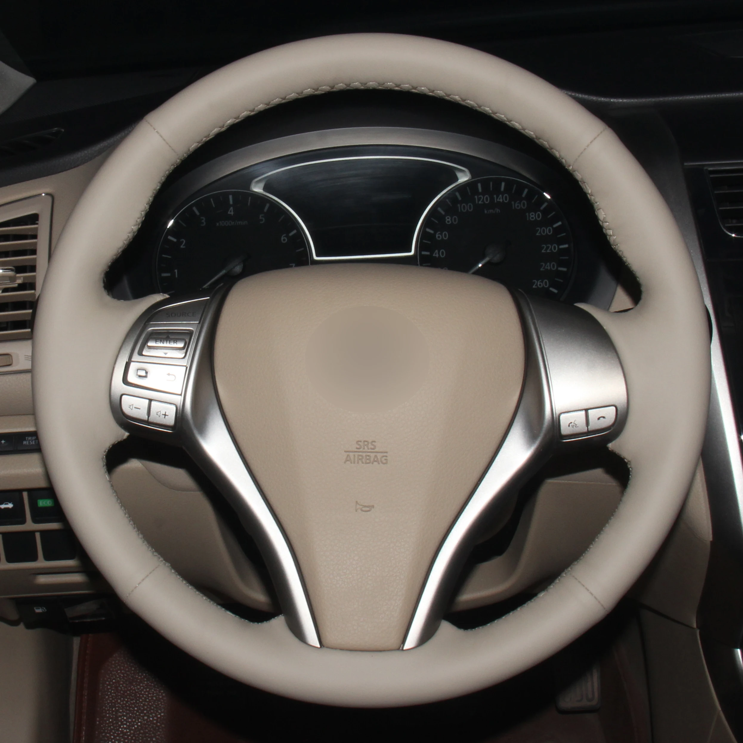 Hand Sewing Car Steering Wheel Cover Beige For Nissan Teana 2013-2018 Altima 2013-2018 Rogue 2014-2016 Qashqai X-Trail 2014-2017