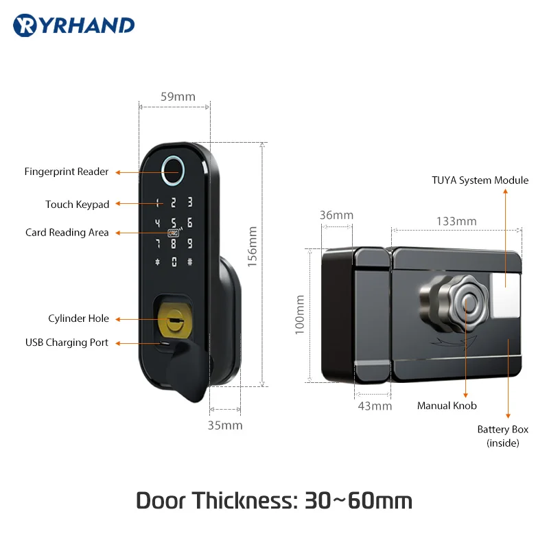 Serrure de porte intelligente à empreintes digitales, avec télécommande, wi-fi, tuya, rfid