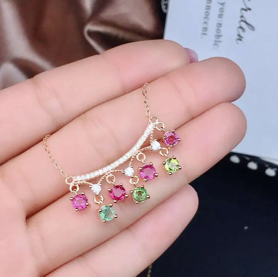 KJJEAXCM fine Jewelry 925 Sterling Silver Natural tourmaline Girl new popular Pendant Necklace Support Test party gift christmas