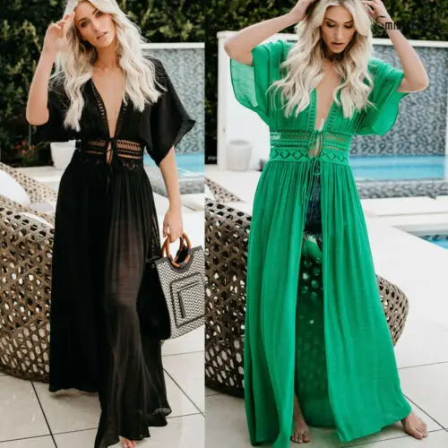 Women Bikini Cover Up Long Sarong Kimono Kaftan Beach Dress Boho Maxi Swimwear Summer Cardigan Biquinis Feminino Vestidos