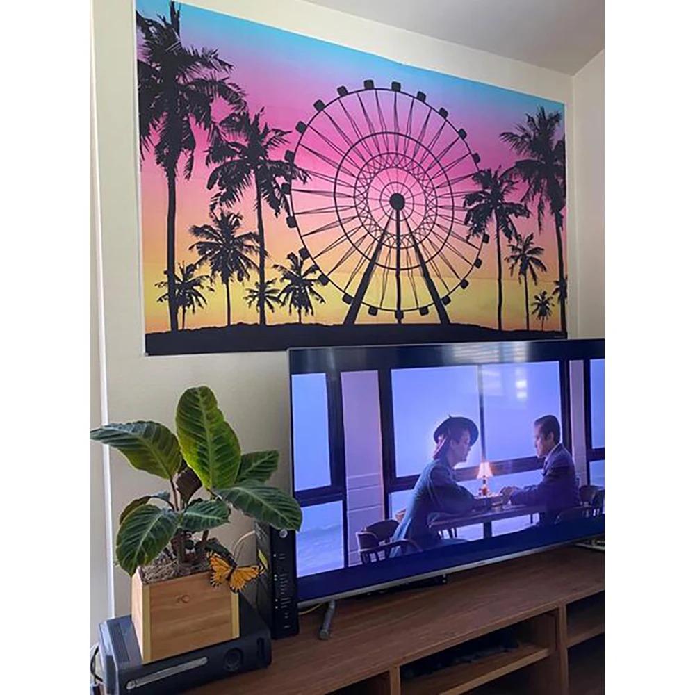 Sunset Summer Party Backdrop Beach Sea Photography Adult Child Background Props Ferris Wheel Camping Kids Baby Photo Studio