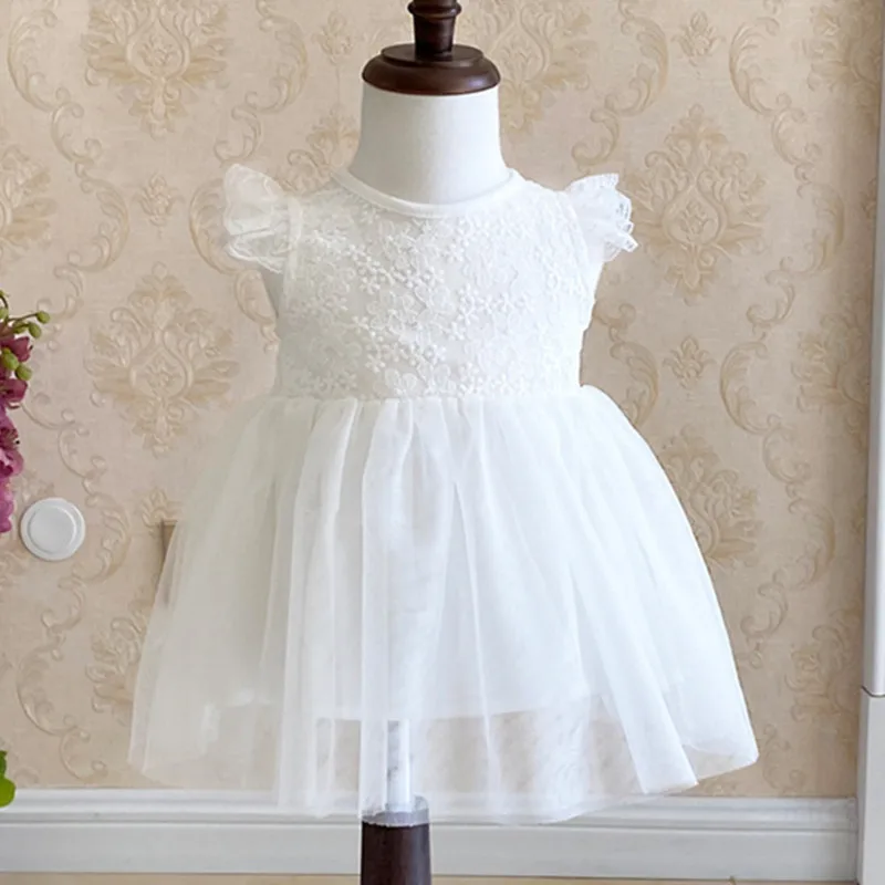 Newborn Baby Girl Dress Lace Petal Short Sleeve Summer Party Dresses Princess White Dress